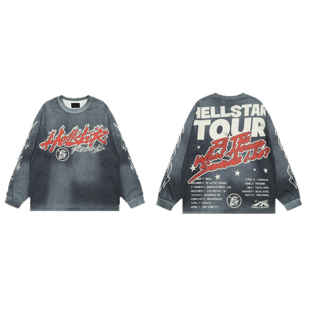 Washed Gradient Letter Print Long Sleeve T-Shirt WN26477