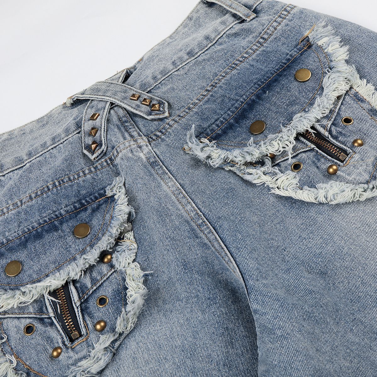 Fringe Studs Wide Leg Denim Jeans WN25804