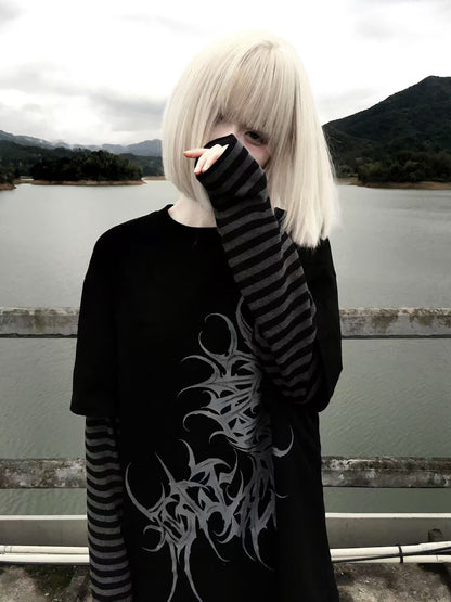 Fake Layered Print Long Sleeve T-Shirt WN15609