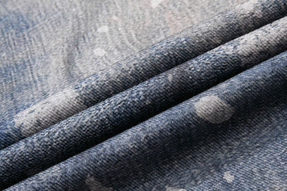 Star Print Fake Layered Curved Wide Leg Denim Jeans WN25728