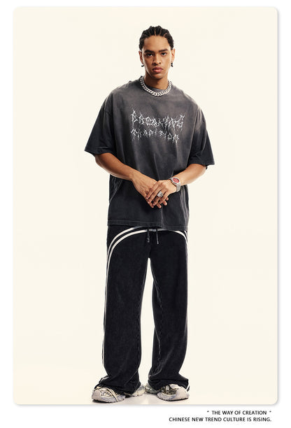 Washed Damage Print Oversize Short-sleeve T-shirt WN6400