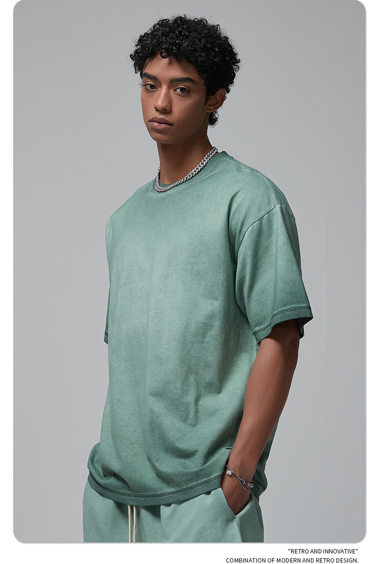 Vintage Dyed Oversize Short-sleeve T-shirt & Vintage Dyed Short Sweatpants Setup WN6642