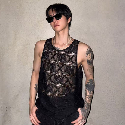 Mesh Diamond Pattern Tank Top WN28072