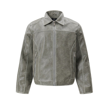 Washed Heavyweight PU Leather Jacket WN11264