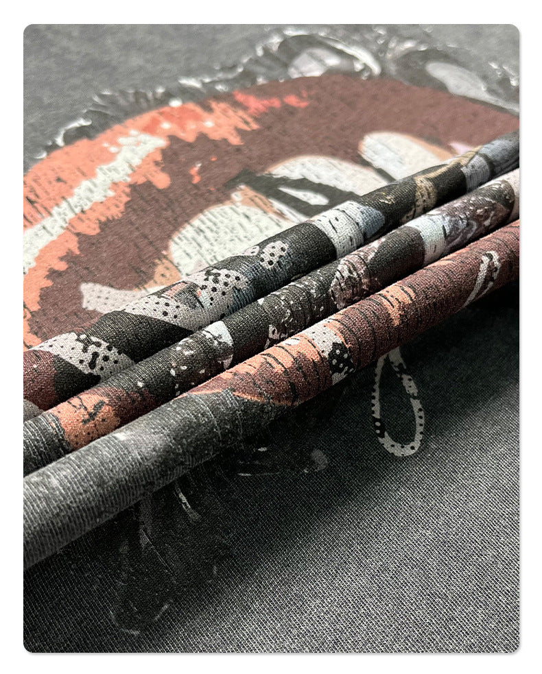 Wax Dye Washed Graphic Print Short Sleeve T-Shirt WN16253