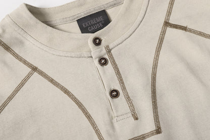 Semi-Open Collar Washed Short Sleeve T-Shirt WN25641