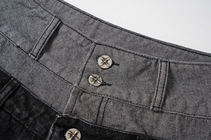 Double Waist Studs Detail Wide Leg Denim Jeans WN28026
