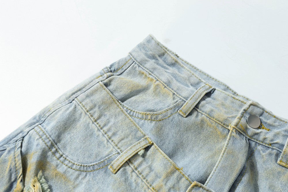 Double Waist Ripped Frayed Wide Leg Half Pants WN27873