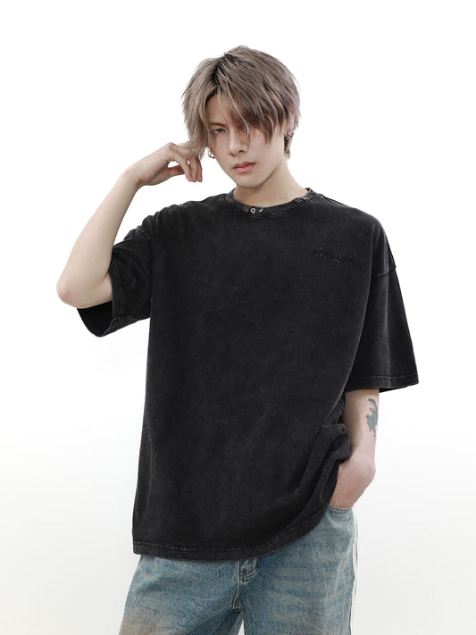 Oversize Washed Metal Buckle Short Sleeve T-shirt WN7516