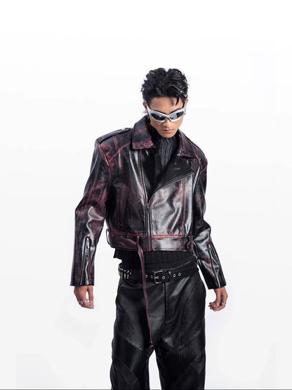 Faded PU Leather Short Jacket WN20625