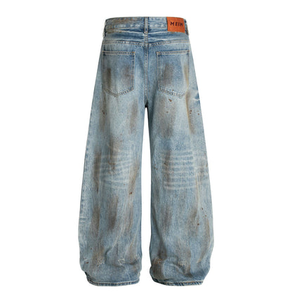 Washed Damage Barrel Denim Jeans WN26080
