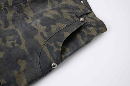 Camouflage Cargo Pocket Wide Leg Denim Jeans WN28009