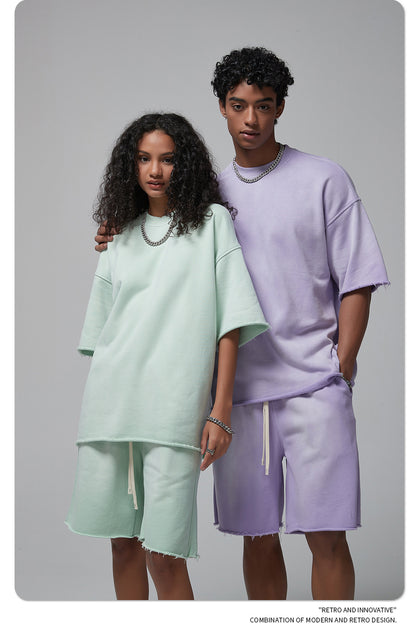 Oversize Spray-dyed Short-sleeve T-shirt & Spray-dyed Short Sweatpants Setup WN6639