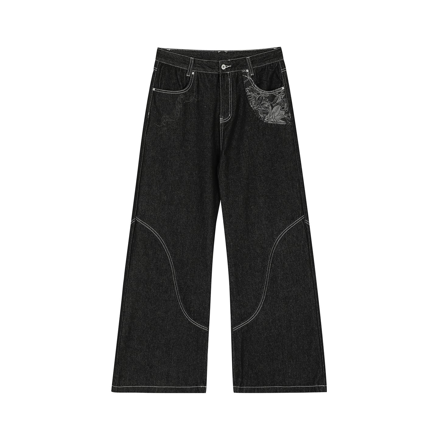 Contrast Stitch Bandana Patch Wide Leg Denim Jeans WN25979