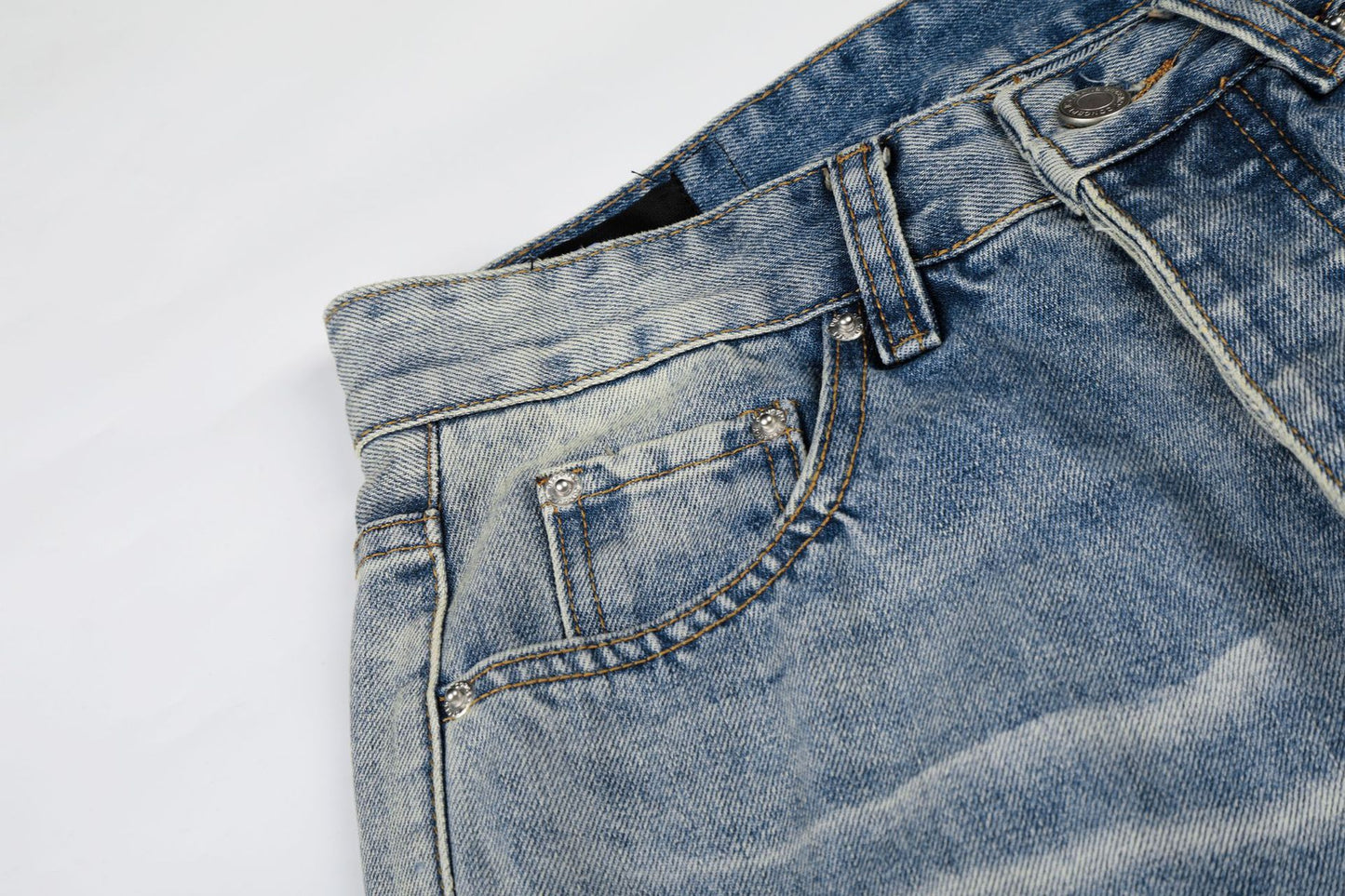 Washed Damage Whisker Wide Leg Denim Jeans WN26019