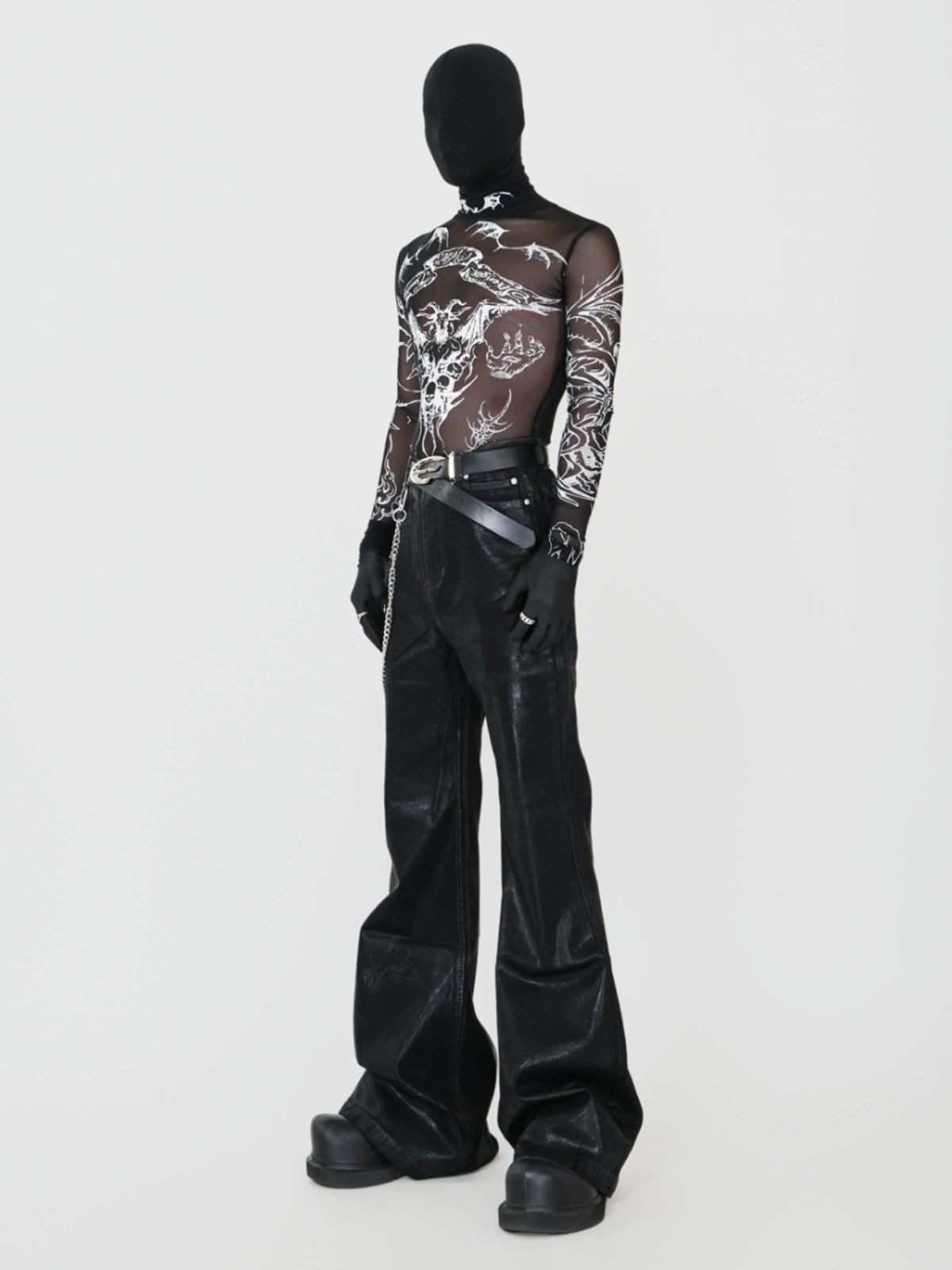 Waxed Coated Stretch Flare Denim Jeans WN17356