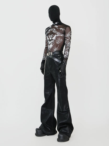 Waxed Coated Stretch Flare Denim Jeans WN17356