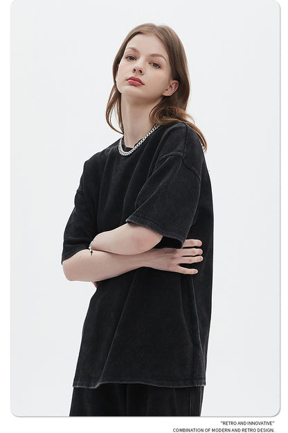 Oversize Washed Short-sleeve T-shirt & Washed Short Sweatpants Setup WN6612