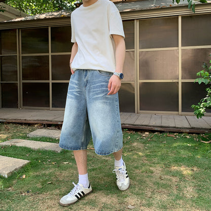 Washed Wide Leg Denim Half Jeans WN24903