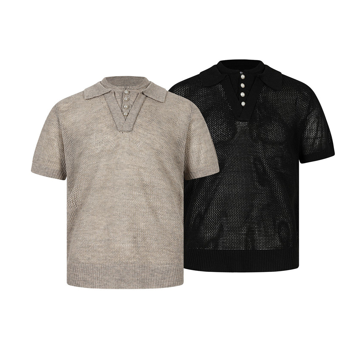 Openwork Short Sleeve Knit Polo Shirt WN25815