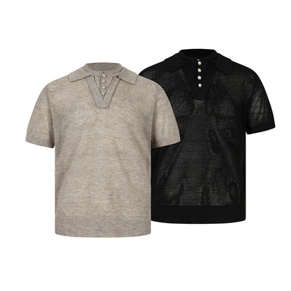 Openwork Short Sleeve Knit Polo Shirt WN25815