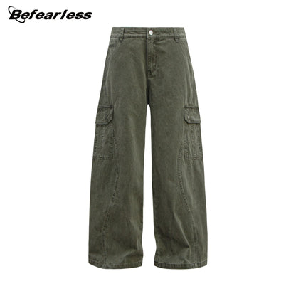 Washed Multi-Pocket Wide Leg Cargo Pants WN26231