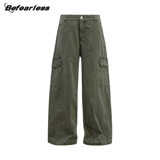 Washed Multi-Pocket Wide Leg Cargo Pants WN26231