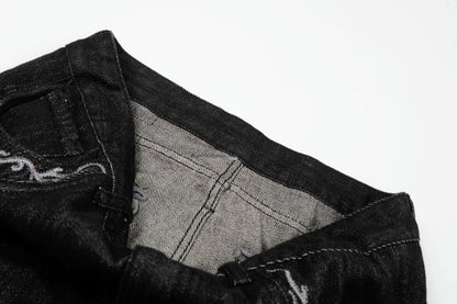Washed Embroidery Flare Denim Jeans WN26066