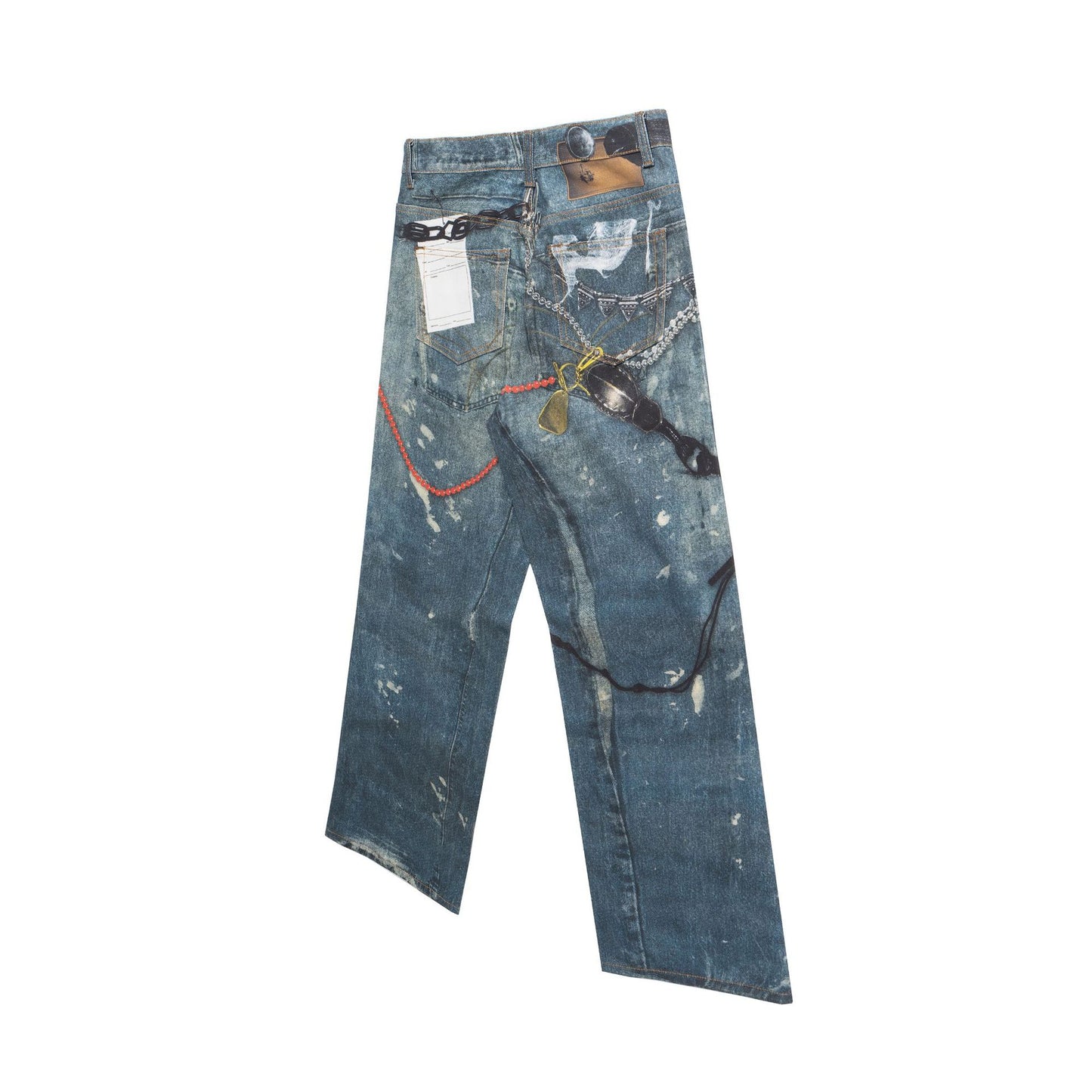 3D Print Washed Wide-Leg Denim Jeans WN11346