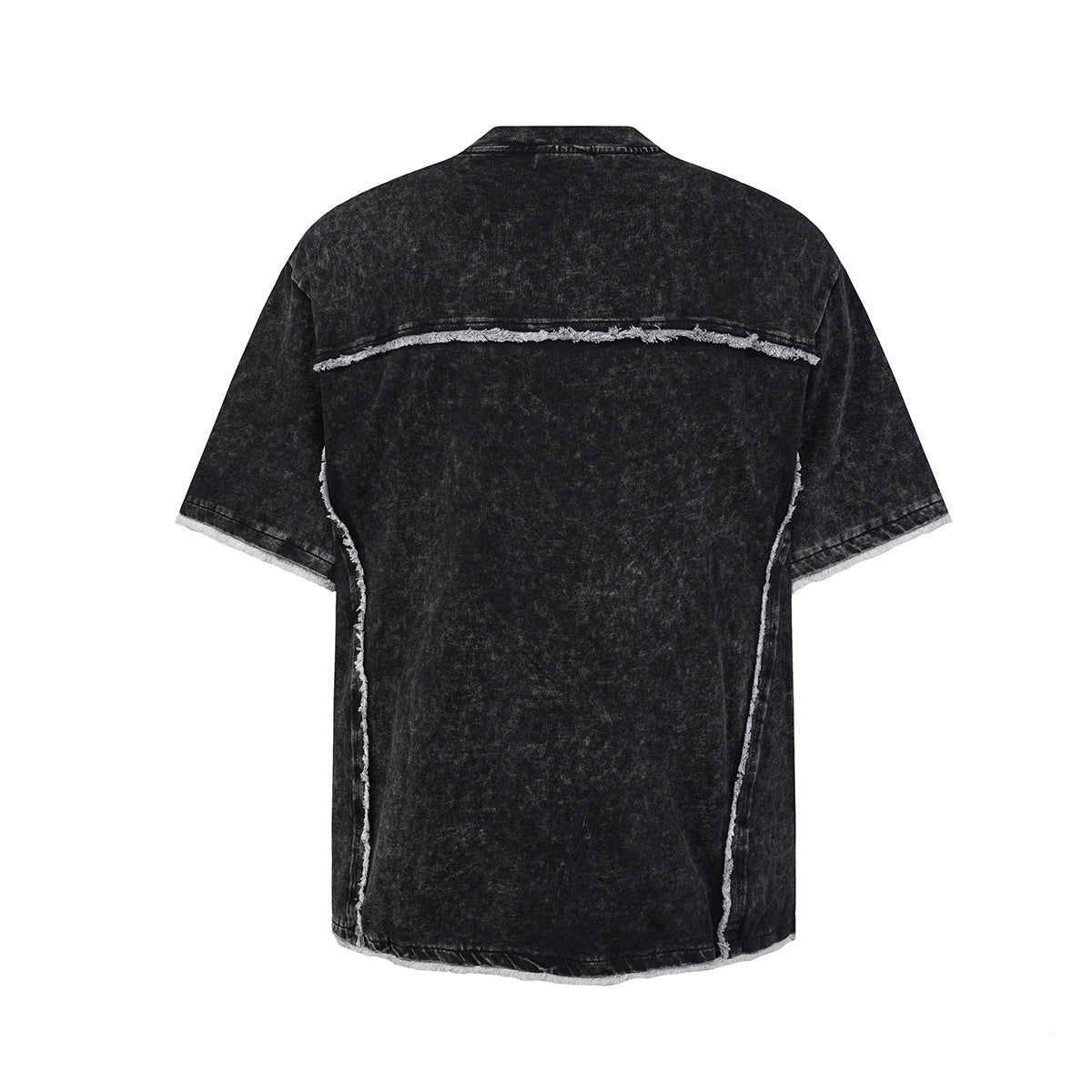Acid Washed Raw-Edge Splice Short Sleeve T-Shirt WN25726