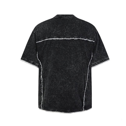 Acid Washed Raw-Edge Splice Short Sleeve T-Shirt WN25726