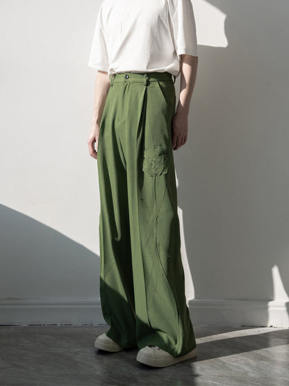 Patch Detail Draped Straight Trousers WN23845