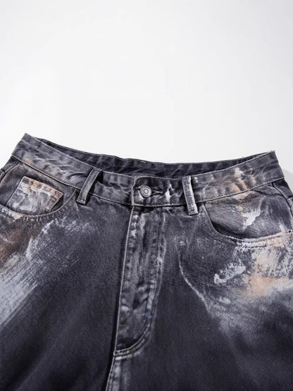 Paint Damage Wide Leg Denim Jeans WN27980