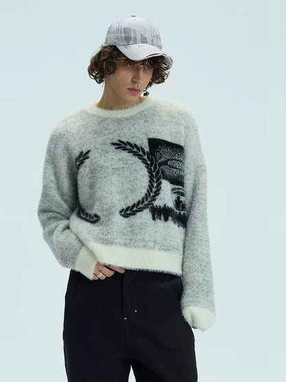 Furry Jacquard Design Knit Sweater WN9090