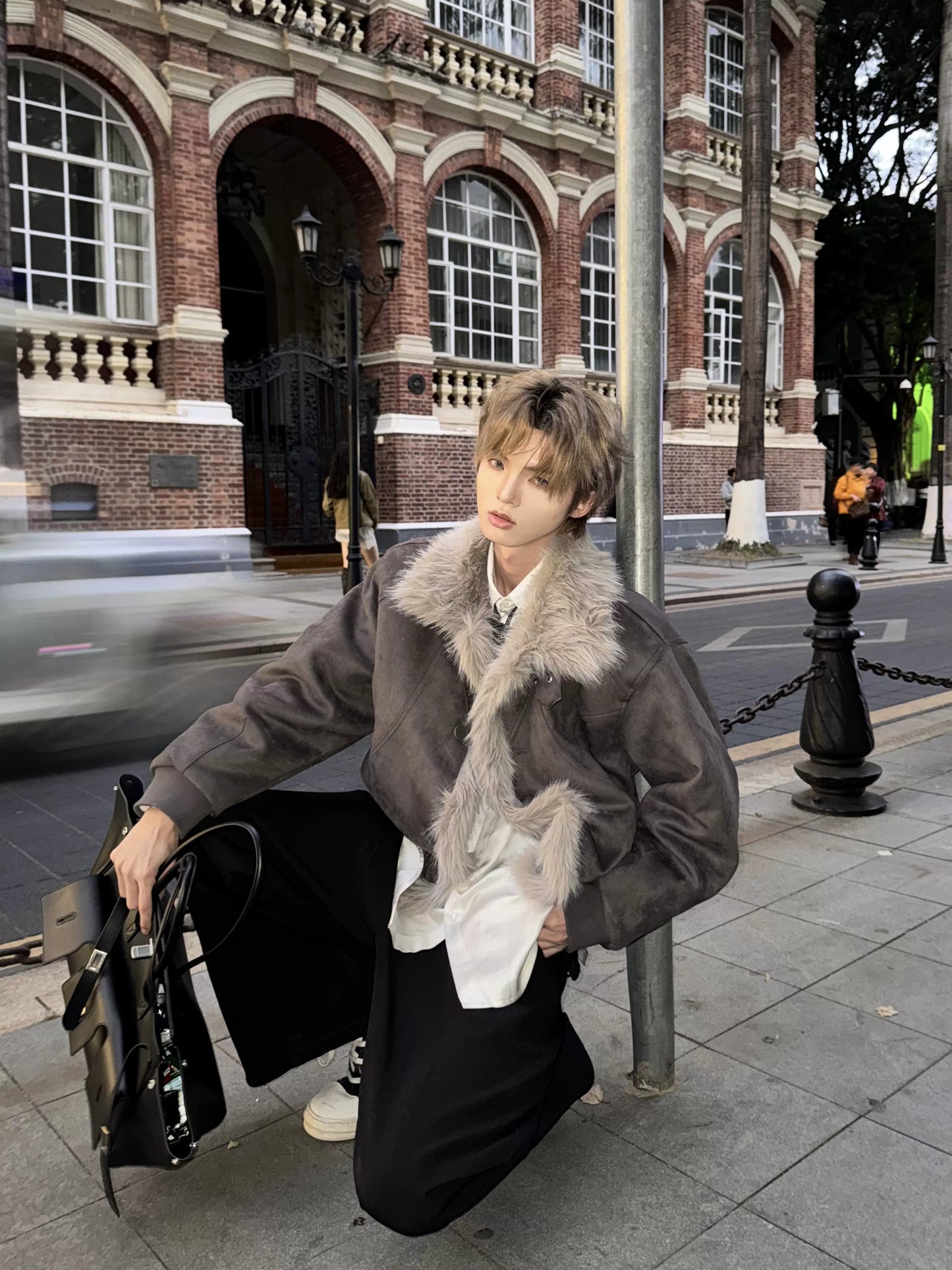 Suede Fake Fur Collar Thick Puffer Jacket WN20727