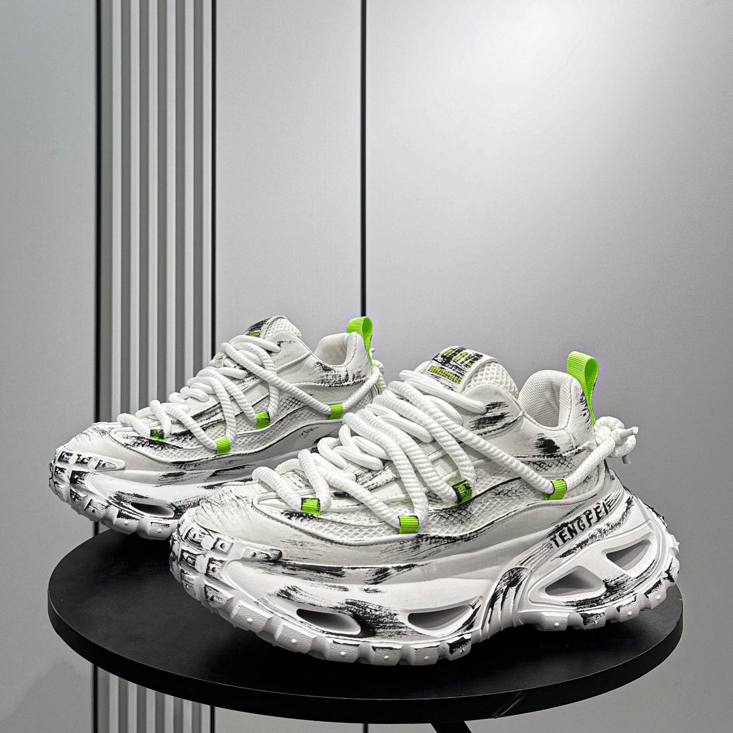 Paint Splash Mesh Chunky Sole Sneakers WN24628