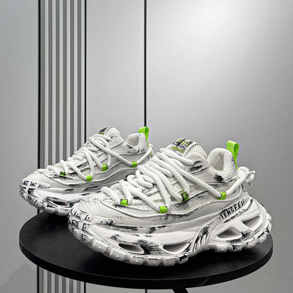 Paint Splash Mesh Chunky Sole Sneakers WN24628