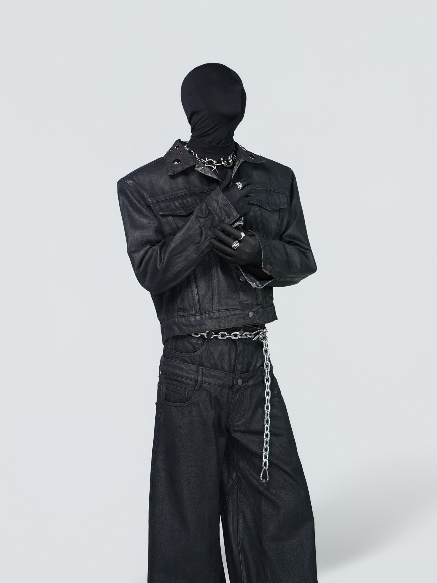 Wax Coated Short Denim Jacket & Wax Coated Wide Leg Denim Jeans Setup WN24302
