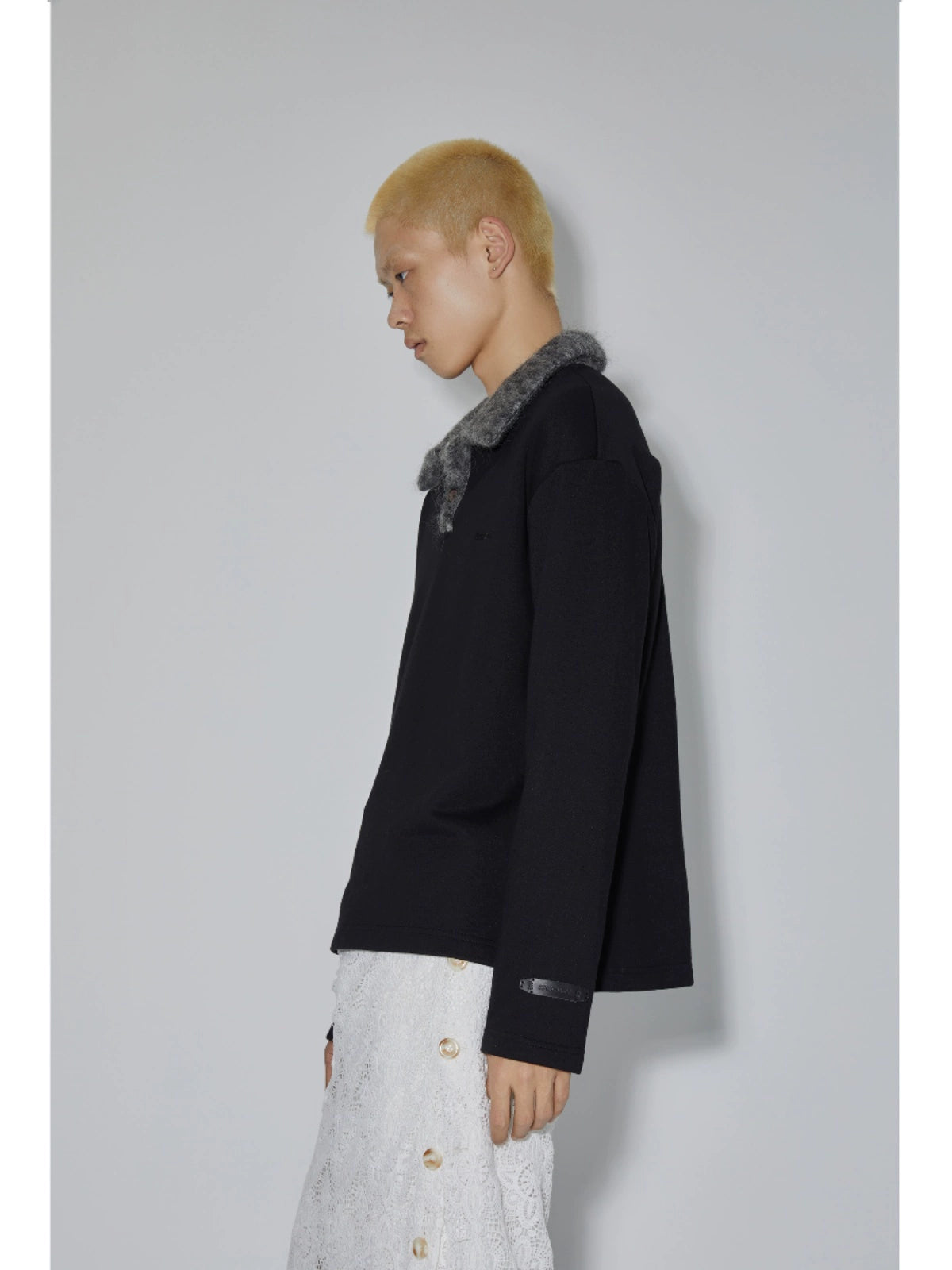 Wool-Effect Collar Polo Design Long Sleeve T-Shirt WN18907