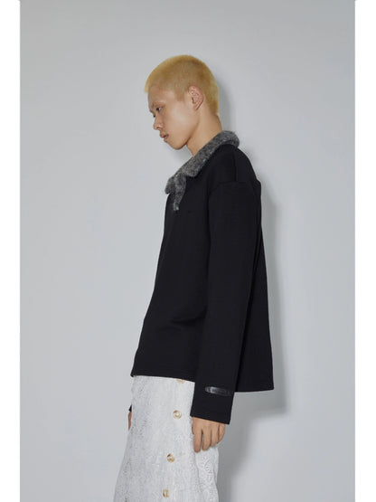 Wool-Effect Collar Polo Design Long Sleeve T-Shirt WN18907