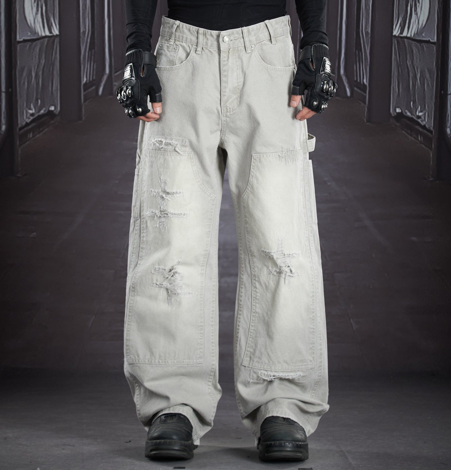 Heavy Wash Damage Ripped Cargo Pants WN22914