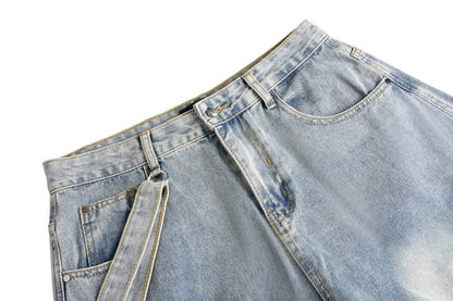 Bleached Cargo Pocket Wide Leg Denim Jeans WN27998
