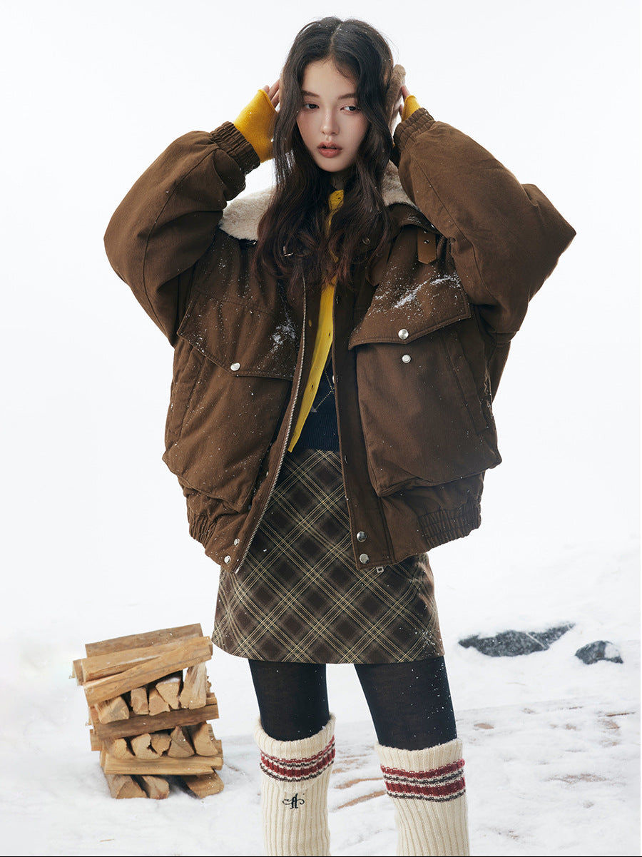 Fleece Lining Fake Fur Collar Puffer Jacket WN21910