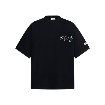 Flower Embroidery Handwritten Letter Short Sleeve T-Shirt WN26921