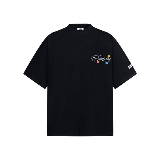 Flower Embroidery Handwritten Letter Short Sleeve T-Shirt WN26921