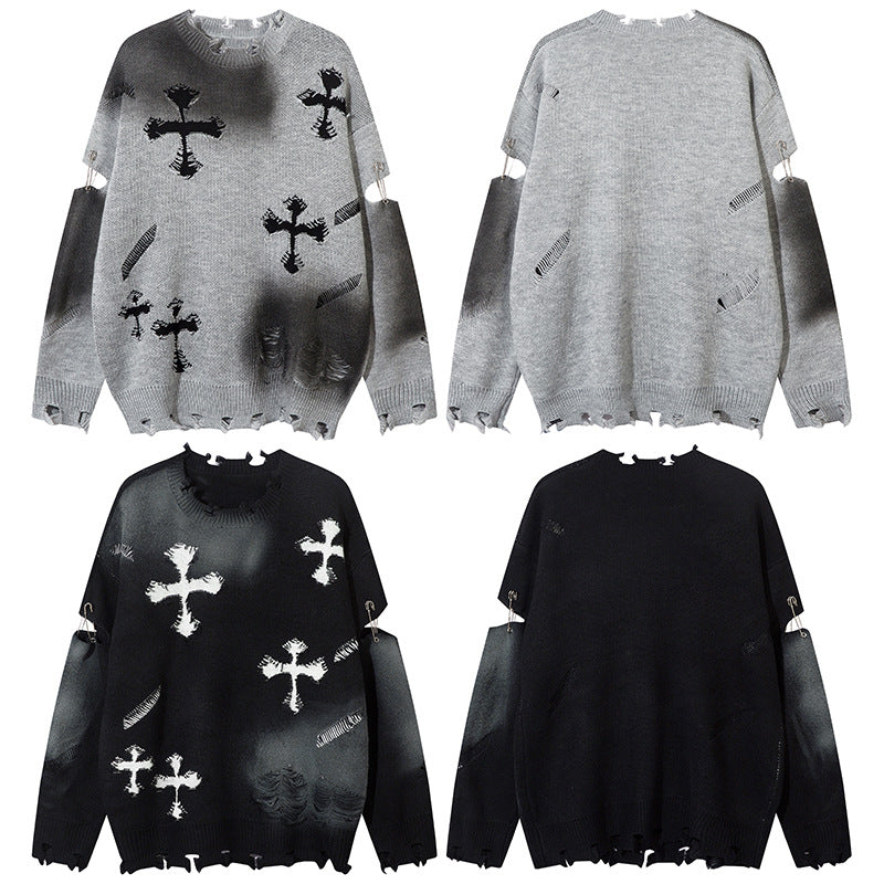 Spray Paint Cross Hole Kint Sweater WN11259