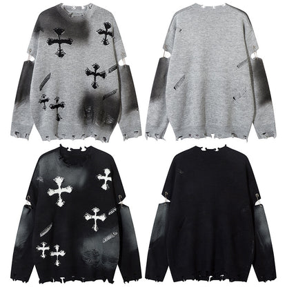 Spray Paint Cross Hole Kint Sweater WN11259