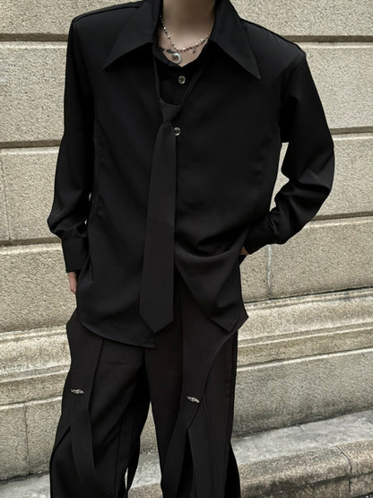 With Tie Shoulder-Pad Wrinkle-Resistant Oversize Long Sleeve Shirt WN23182