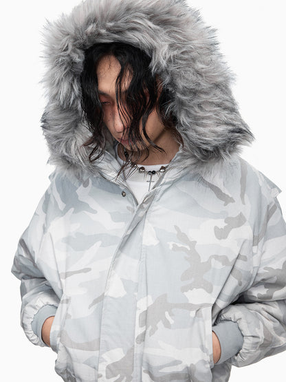 Camouflage Fake Fur Collar Cropped Puffer Jacket WN27364