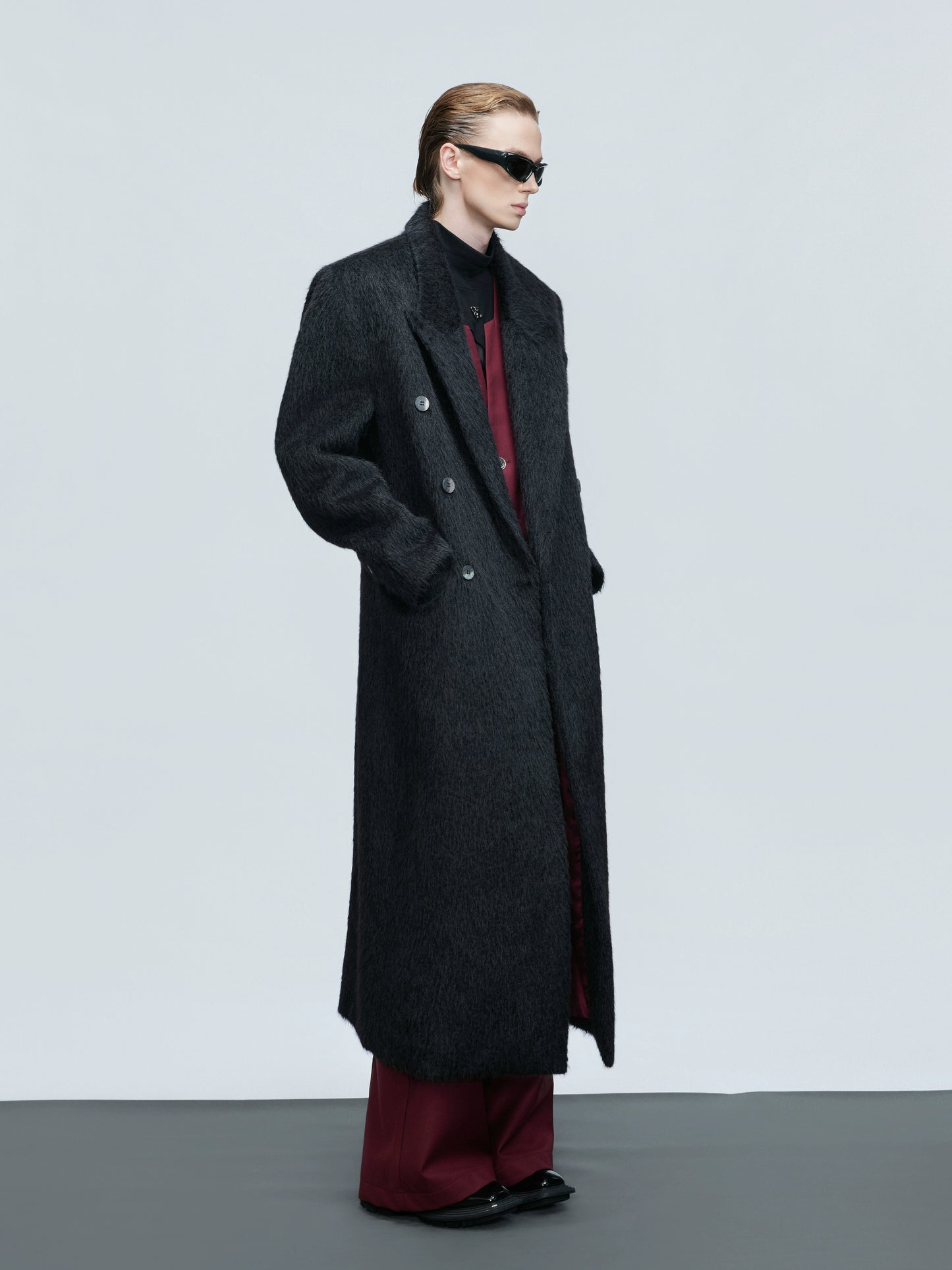 Double-Breasted Shoulder-Pad Long Coat WN21732